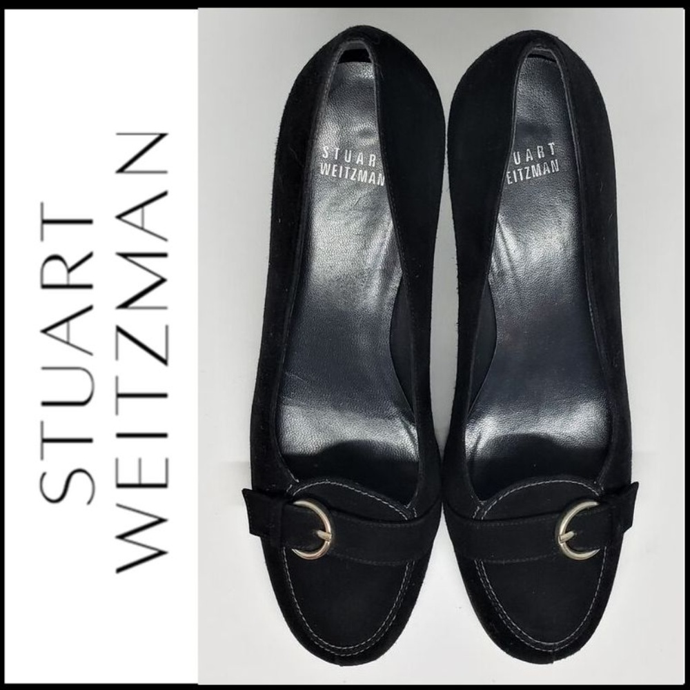 STUART WEITZMAN Suede Kitten heel Buckle Pump 8.5 - Picture 1 of 8